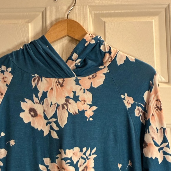 Floral Teal and Gray Women's Hoodie - Picture 4 of 11
